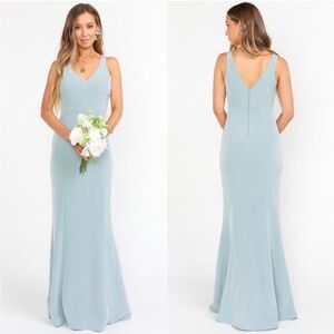 NWT Show Me Your Mumu Morgan Gown in Silver Sage Stretch Crepe Sz Medium